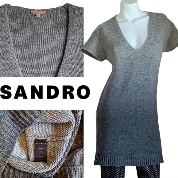 Sandro wool/alpaca V-neck neutral ombré pullover loose knit sweater - EU size 2 - Picture 1 of 11